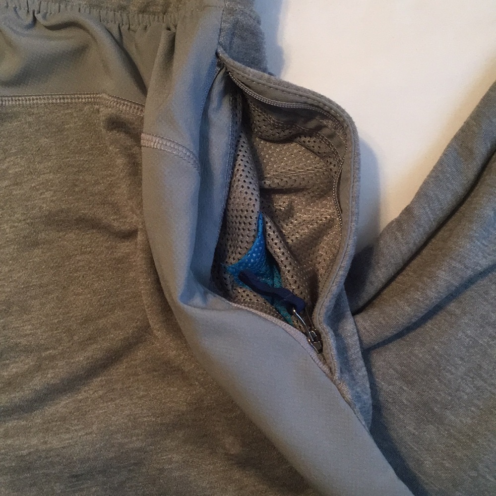 Gray Under Armour sweatpants with blue zipper detail. - Picture 2 of 5